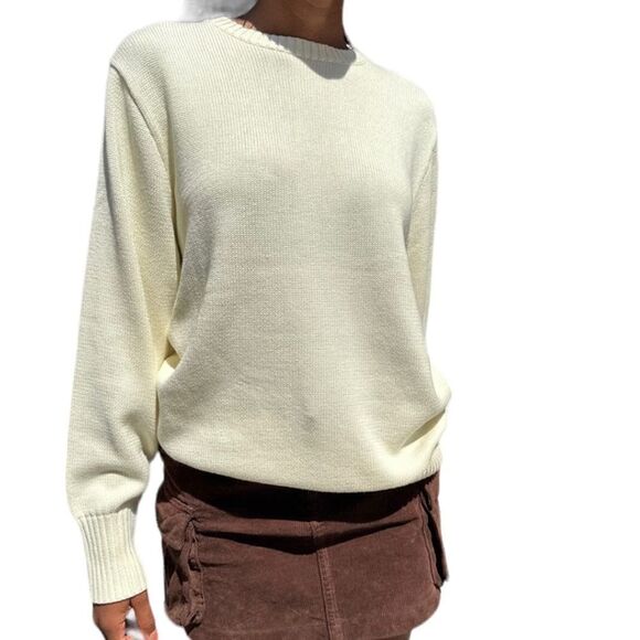 PacSun John Galt Cream Minimalist Neutral Oversized Thick Knit Crew Sweater - Picture 9 of 9